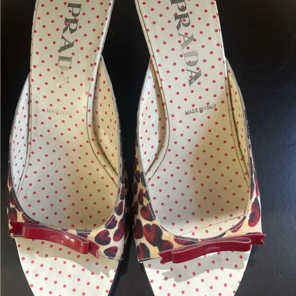 Vintage Prada Women's Red and Brown heart Print Shoes - Picture 1 of 5